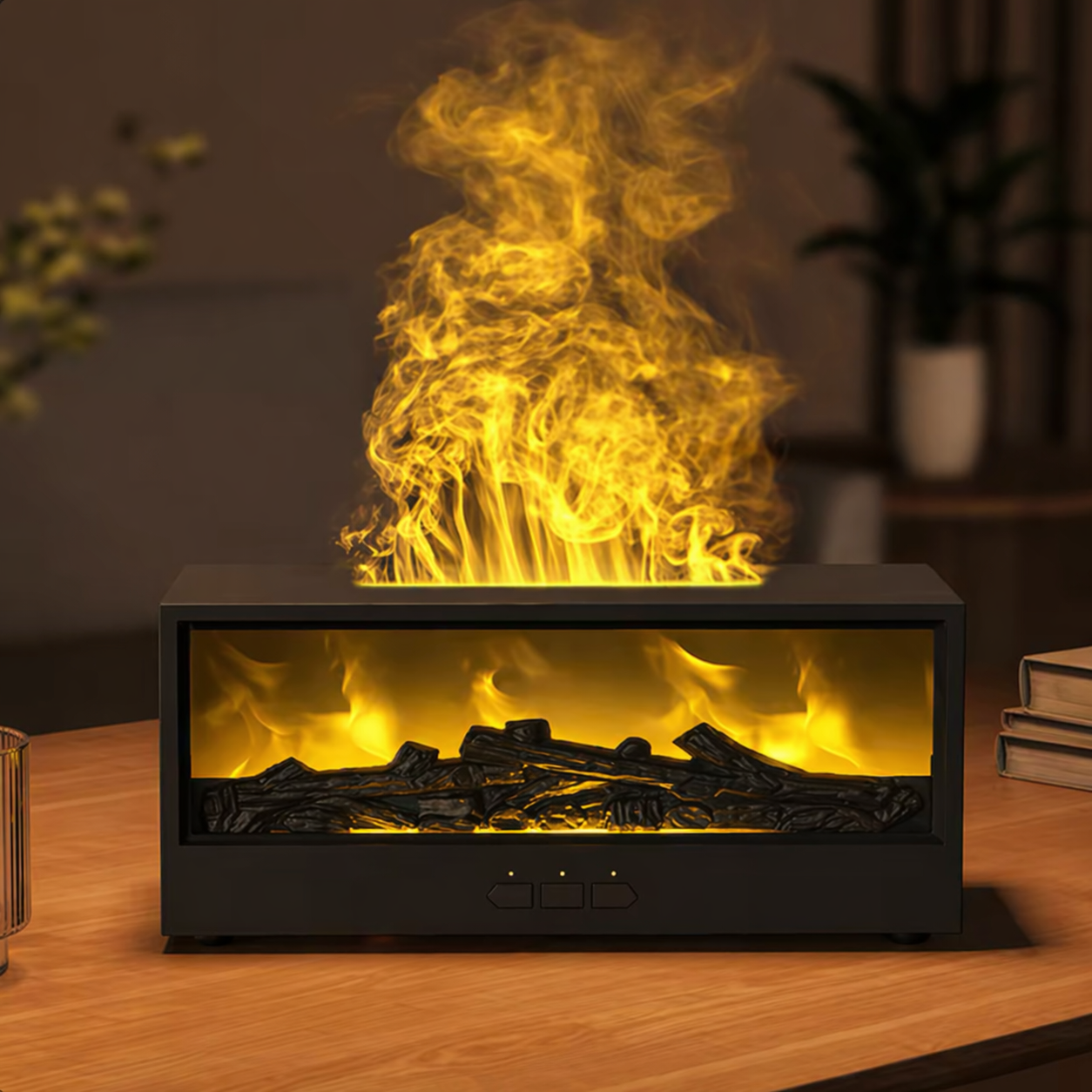 MOODYLE Black Fireplace Diffuser – LED Flame Aroma Humidifier with Remote Control