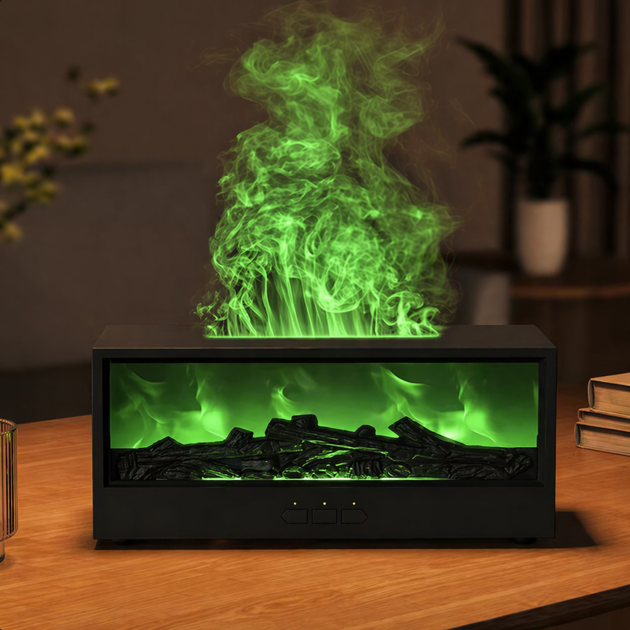MOODYLE Black Fireplace Diffuser – LED Flame Aroma Humidifier with Remote Control