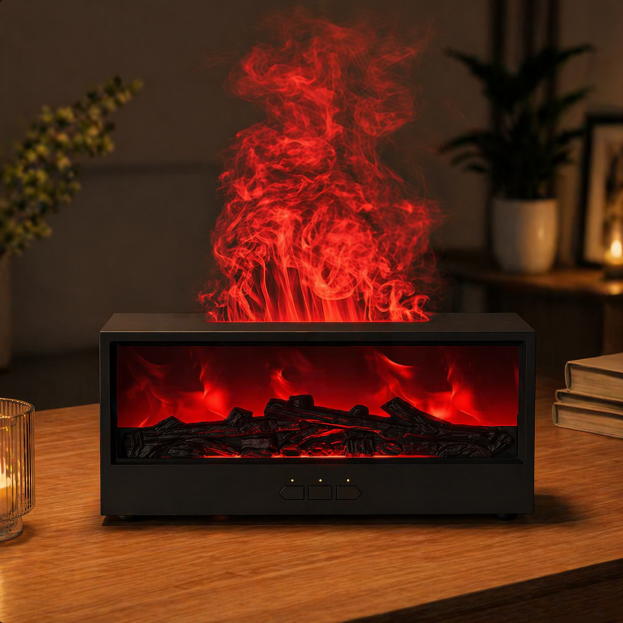 MOODYLE Black Fireplace Diffuser – LED Flame Aroma Humidifier with Remote Control