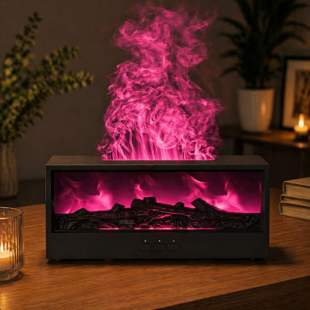 MOODYLE Black Fireplace Diffuser – LED Flame Aroma Humidifier with Remote Control