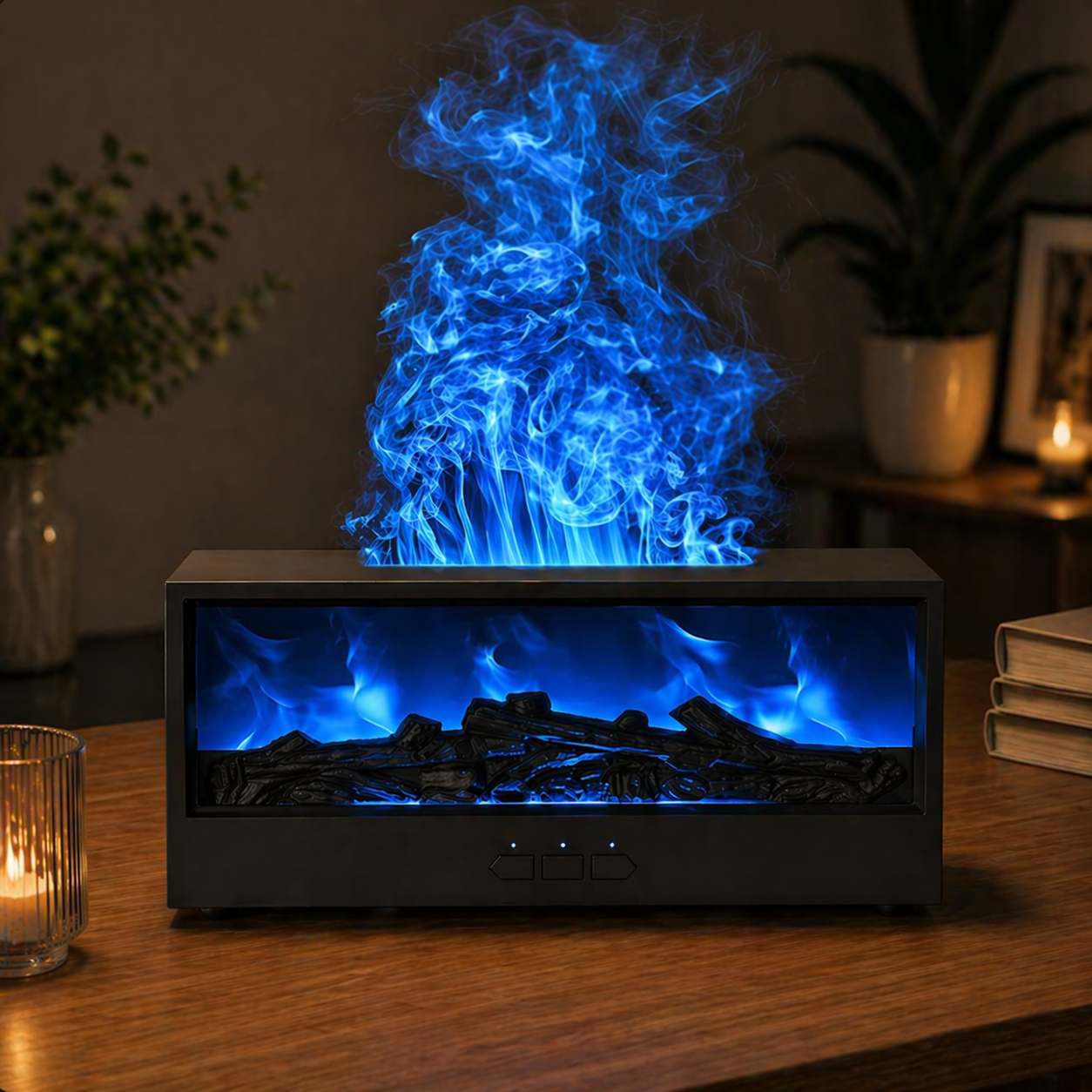 MOODYLE Black Fireplace Diffuser – LED Flame Aroma Humidifier with Remote Control