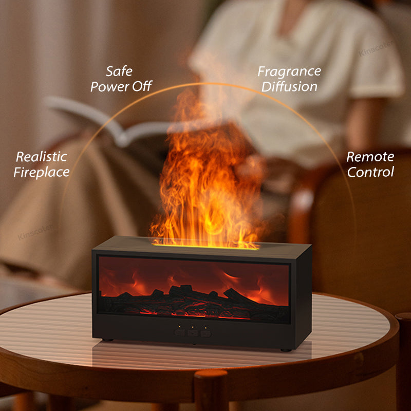 Fireplace Diffuser Humidifier with Colorful Flame LED & Remote Control | Aromatherapy Bonfire Effect
