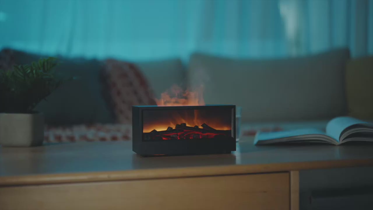 Fireplace Diffuser Humidifier with Colorful Flame LED & Remote Control | Aromatherapy Bonfire Effect